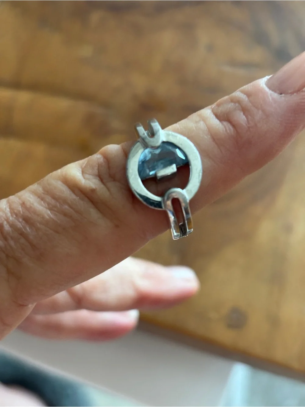 Sterling Silver Round Slide modernist blue topaz 7 ring